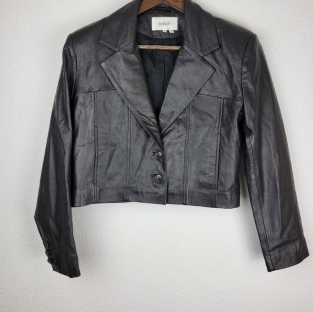 Ba&sh Celia‎ Short Leather  Jacket Black SZ US 4